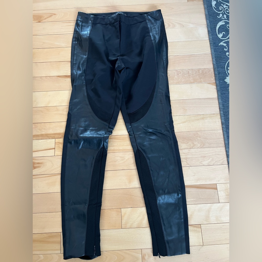 Zara Basic Black Trousers with Faux Leather Panels XS